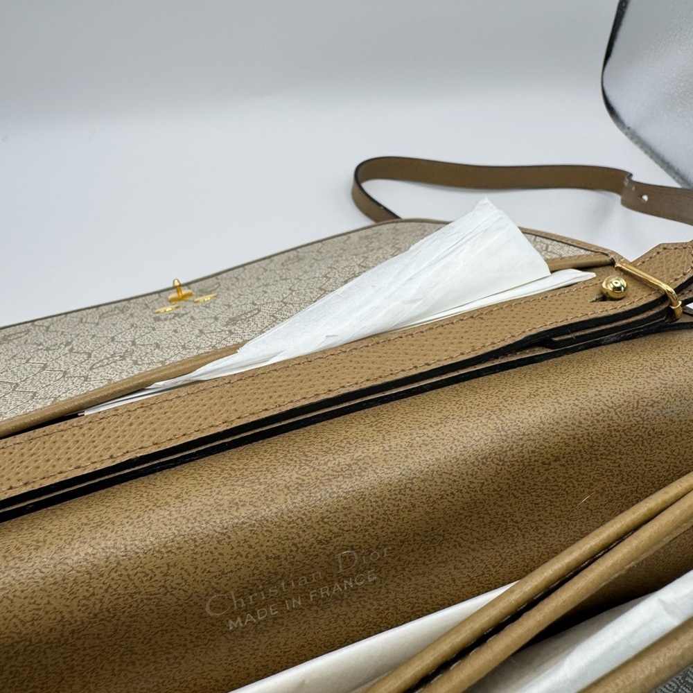 Vintage Christian Dior Crossbody Tan Leather Honeycomb Monogram Messenger - Picture 5 of 12
